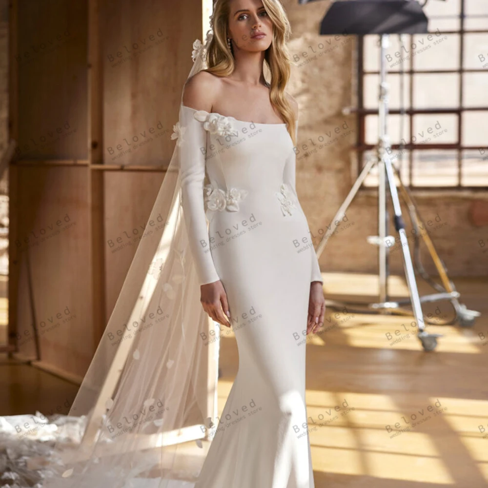 

Graceful Wedding Dresses Satin Bridal Gowns 3D Appliques Full Sleeves Robes For Formal Party Vestidos De Novia Customized 2025