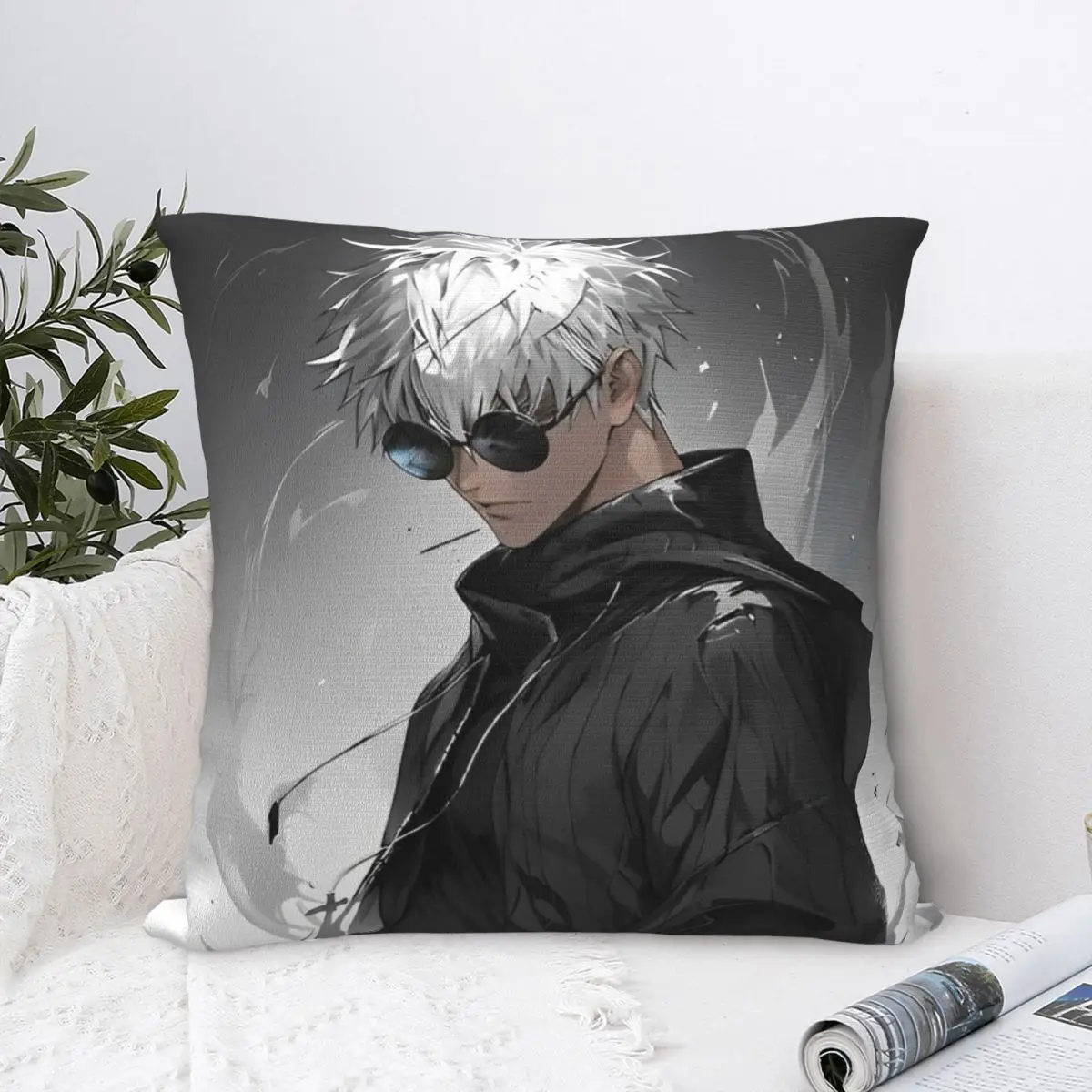 Gojo Satoru Square Pillow Case Polyester Cushions for Sofa Anime Jujutsu Kaisen Casual Pillowcover Home Decor