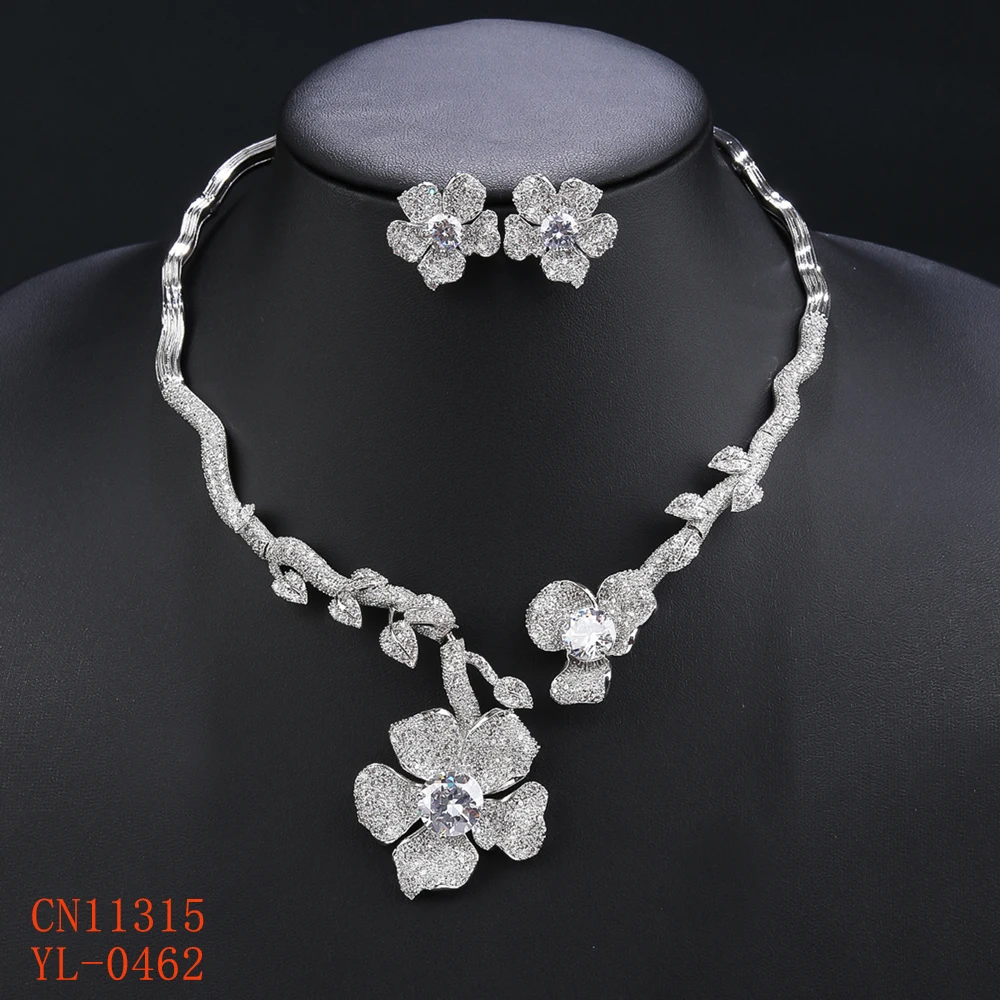 Elegant Flower Necklace Earrings, European Jewelry Bridal Wedding Party, Dress Accessories Fashion CZ Jewelry Set CN11315