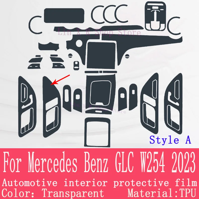 Voor Mercedes Benz Glc W254 Versnellingsbak Paneel Navigatiescherm Auto Interieur Tpu Beschermfolie Cover Anti-Kras Sticker