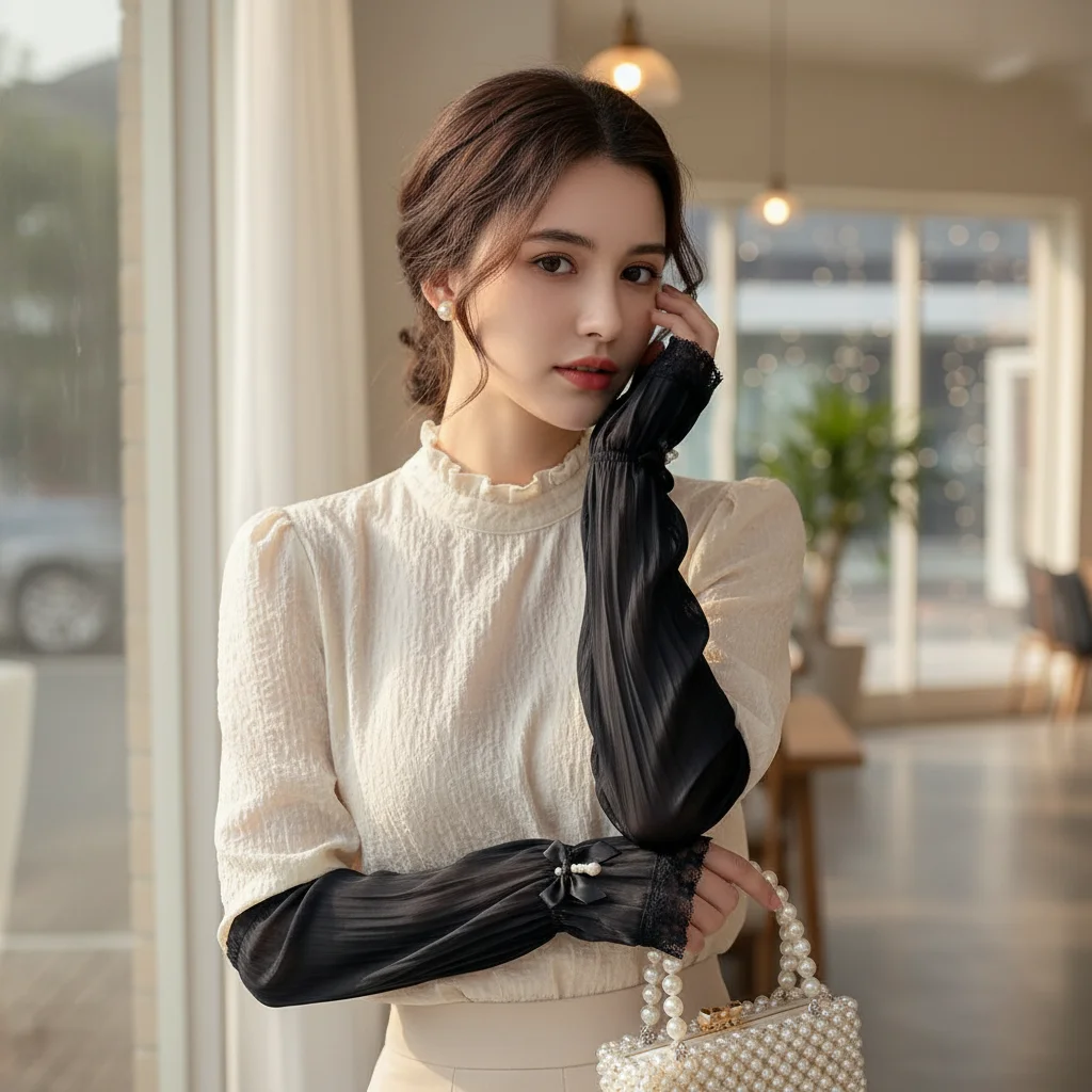 

Summer Arm Sun Protection Sleeves for Women French Retro Bowknot Lace Sleeves Outdoor Cycling Driving & Daily Wear