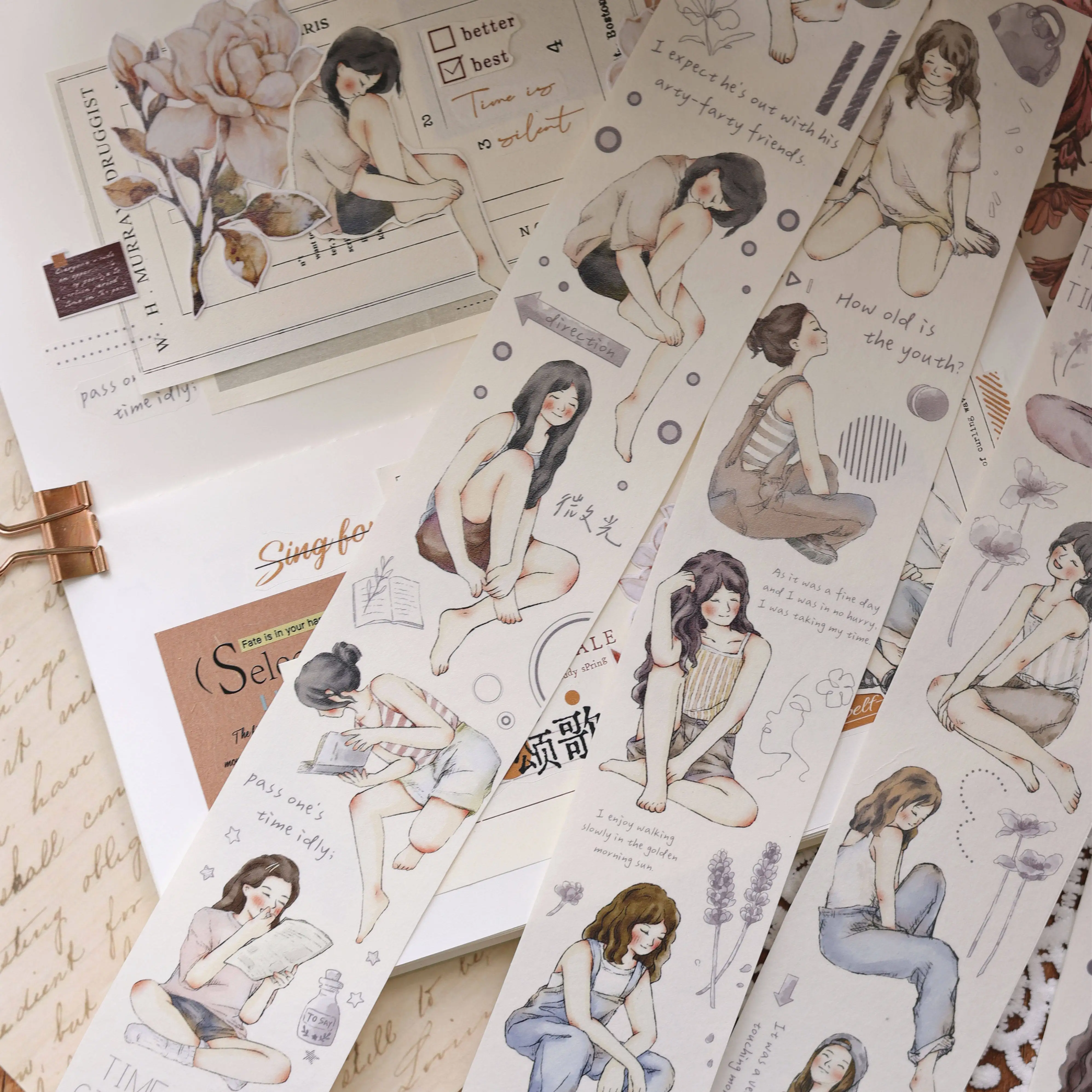 Washi Pet Tape Roll Xiaobaijia DIY Journal Scrapbook [Lazy Summer] Simple Character Light Retro Journal