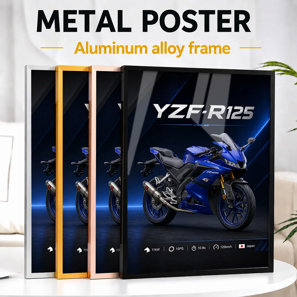 Japan YZF R125 Motorcycle Framed Metal Print Customized Photo Urban Rider Style Wall Art For Collector Room Memorable Fan Gift