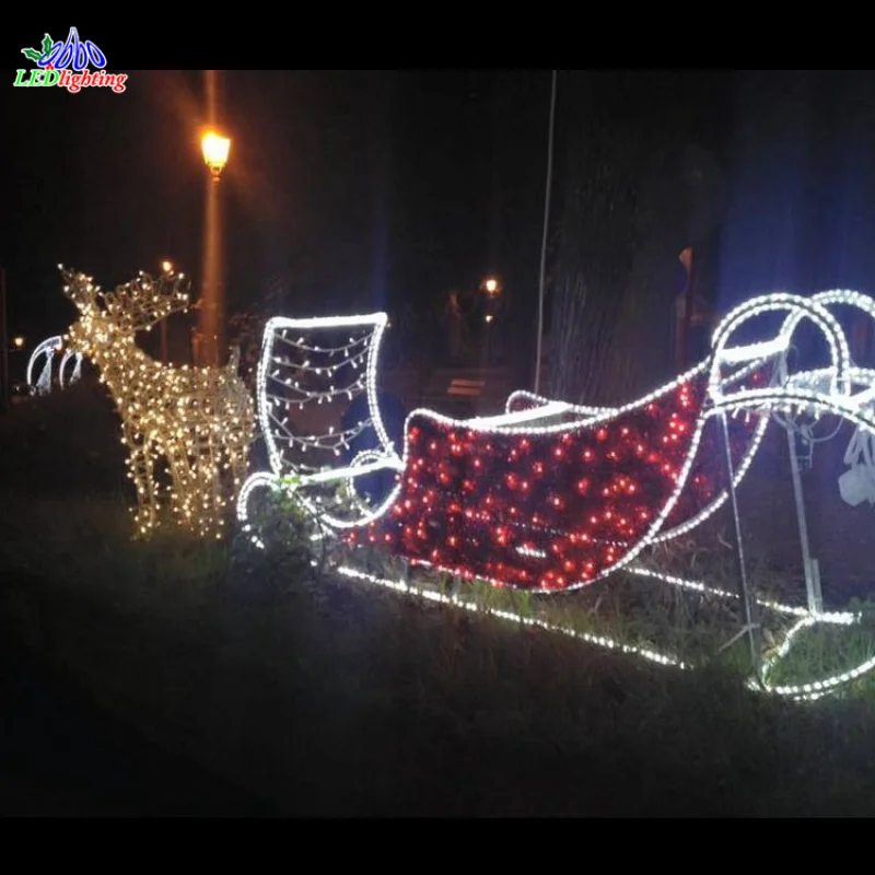 Custom. Outdoor santa reindeer sleigh with led light 220V