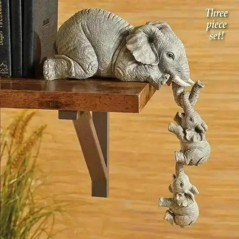 3Pcs/Set Cute Elephant Figurines Home Decor Creative Crafts Elephant Holding Baby Elephant Resin Home Furnishing Gift Decor