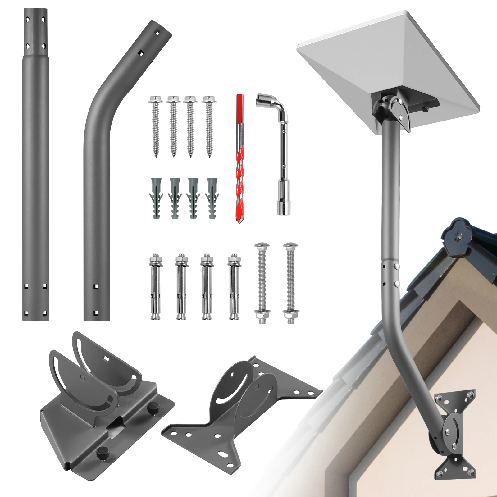 Adjustable Starlink Mini Mount Long Arm Eave Heavy Duty Steel Channel Adapter Wall Roof Bracket Preset Angles Anti Rust OEM/ODM