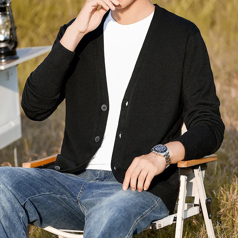 Man Sweater Light Business Warm Men's Cardigan Autumn Spring Thin Comfortable V Neck Knitted Jacket For Daily Use