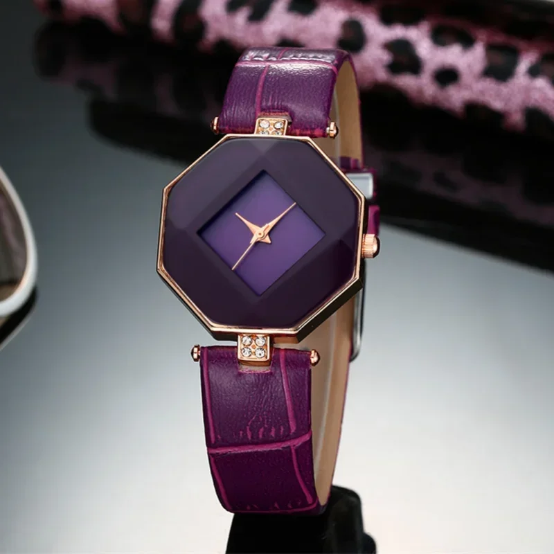 ساعة عصرية للنساء حافظة ماسية سوار من الجلد الصناعي ساعة يد تناظرية كوارتز كريستالية للنساء ساعة معصم للنساء شحن مباشر