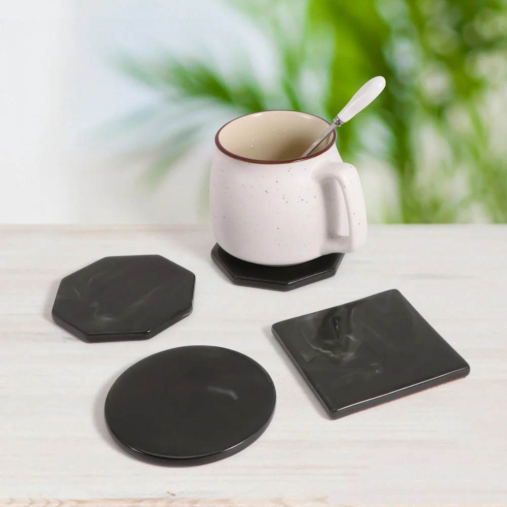 

4pcs/set Luxury Marble Style Ceramic Coasters Geometric Porcelain Cup Mat Waterproof Heat-insulated Pad Table Decoration