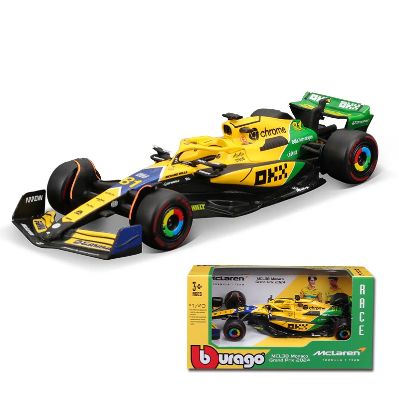 Bburago 1:43 F1 Mclaren MCL38 Monaco Grand Prix 2024 รถโมเดลDiecastขนาดเล็ก # 4 ลันโด นอร์ริส # 81 ออสการ์ พีสทรี ของเล่น