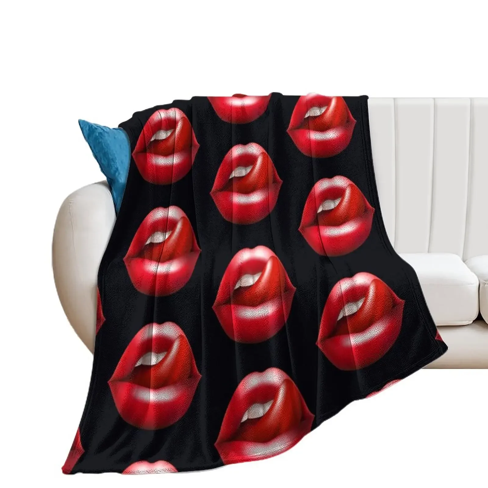 Red Lips and Tongue Throw Blanket Multi-Purpose Baby anime Decorative Sofa Blankets