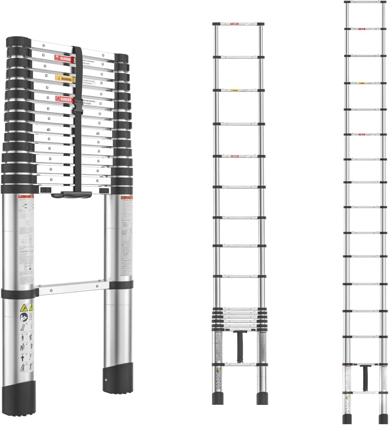 Telescoping Ladder, 15.5FT One-Button Slow Retraction Extension Ladder, Compact Aluminum Telescopic Ladder,330 LBS Max Capacity