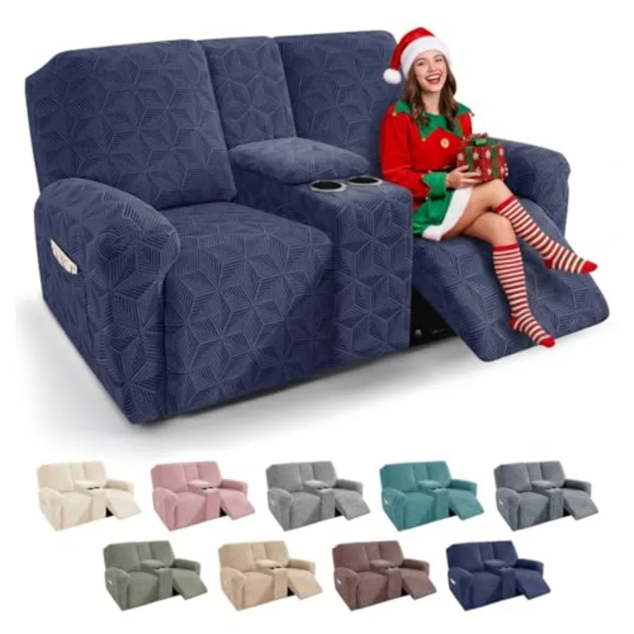 

Loveseat Recliner Cover with Middle Console, er Reclining Sofa Slipcover, Geometric Jacquard Couch Cover Furniture Protector wi