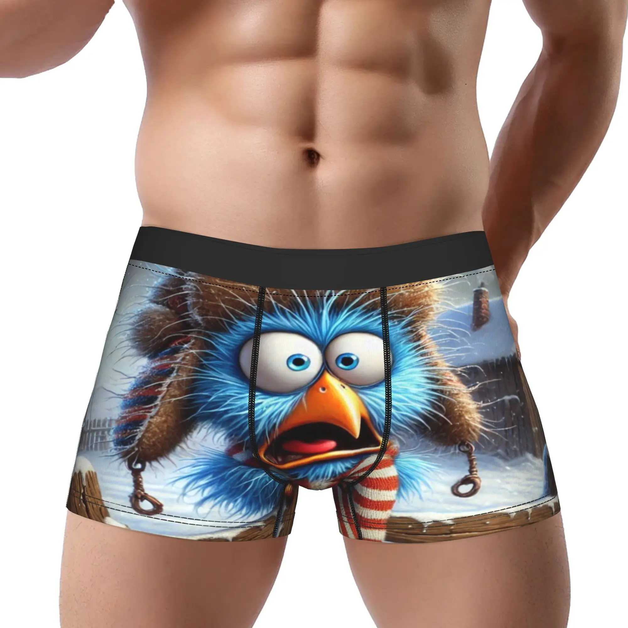 Winter Blue Bird Funny Cartoon Character  Underpants Homme Panties Men's Underwear Ventilate Shorts Boxer Briefs
