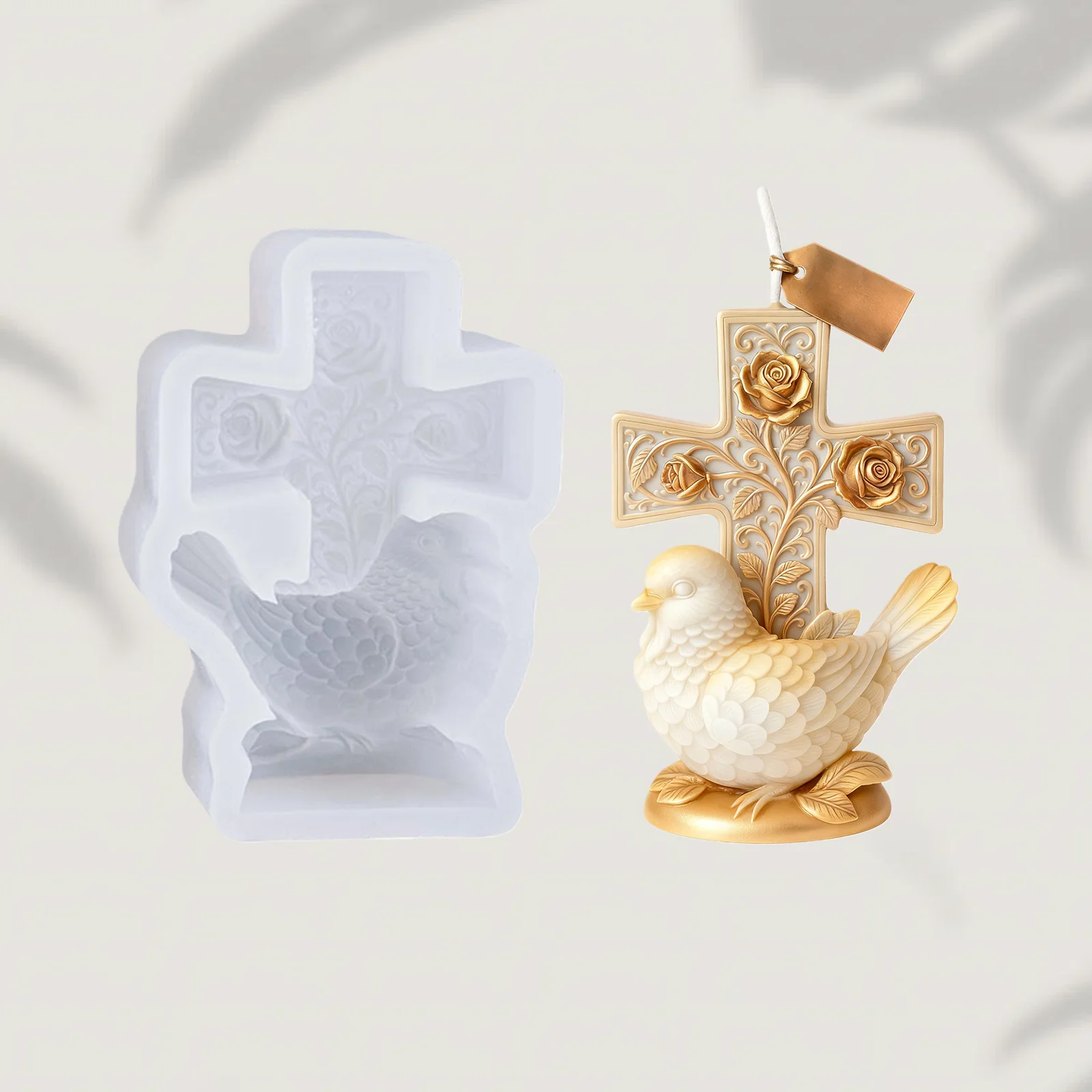 Molde para velas con diseño de cruz y paloma de temática religiosa, objeto sagrado exquisitamente detallado, vela de fe hecha a mano, decoración para religiosos