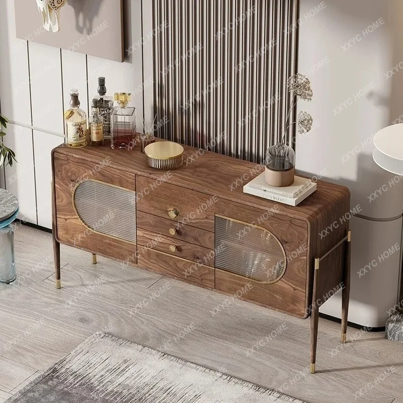 zx1HLight luxury solid wood porch cabinet entry glass sensor light living room cabinet storage side cabinet