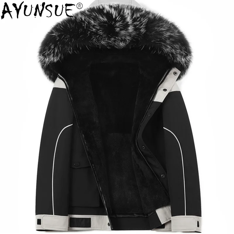 

Winter Down Parkas Men Casual Real Raccoon Fur Collar Jacket Male Warm Rabbit Liner Coat Man Chaquetas Hombre SQQ728