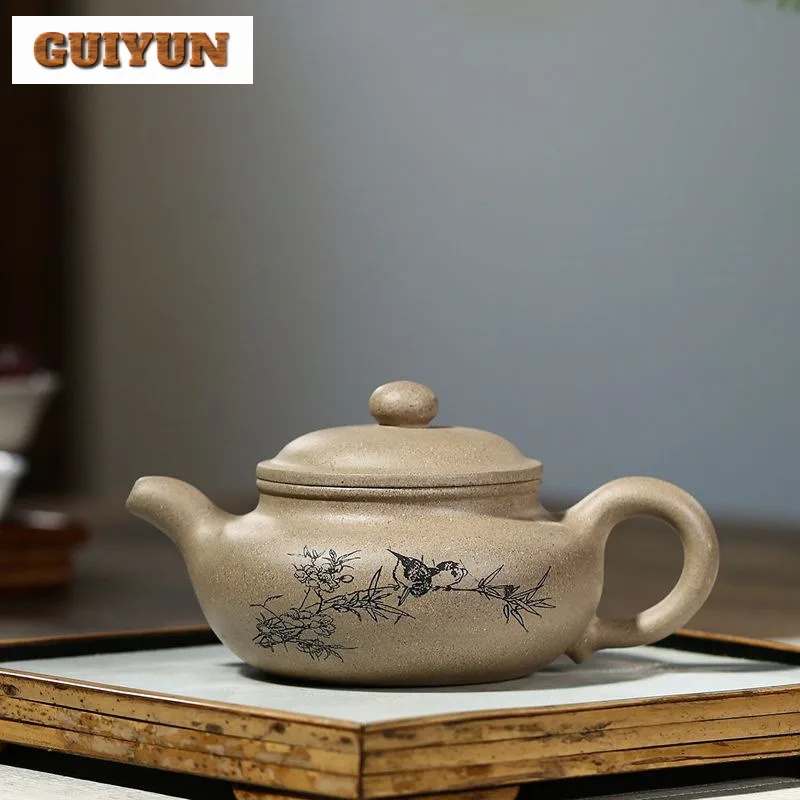 250ml Boutique Yixing Purple Clay Teapots Handmade Antique Pot Raw Ore Steel Grey Section Mud Kettle With Strainer Zisha Tea Set