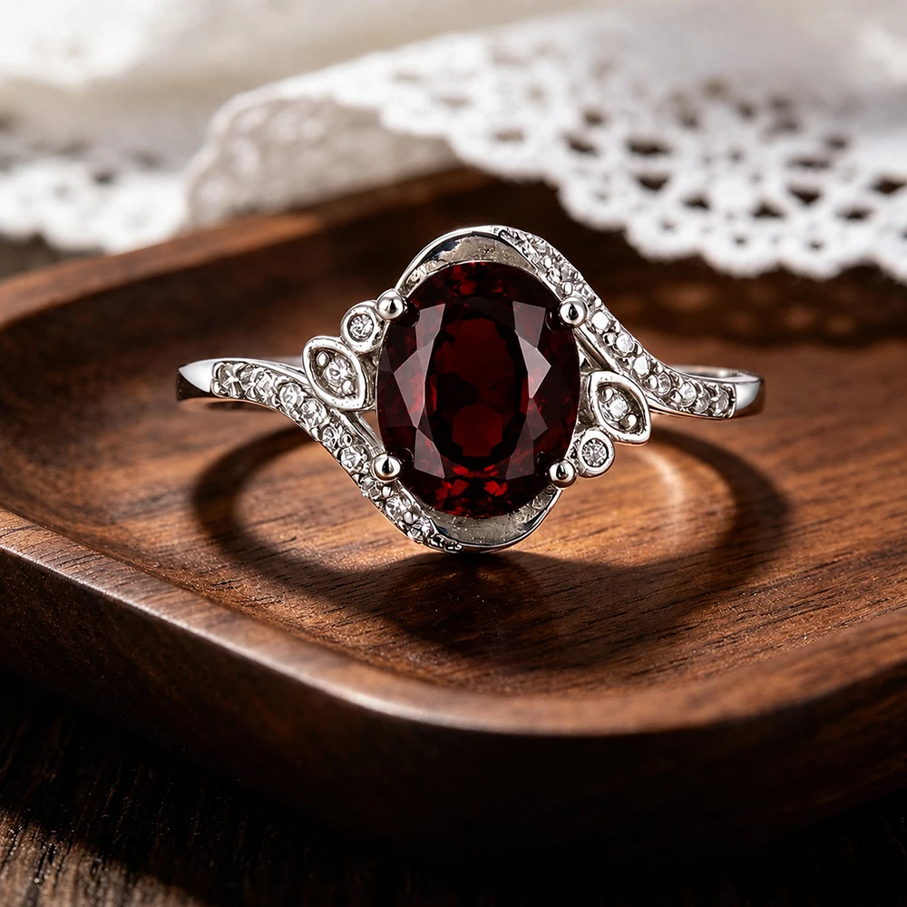 Edler 925 Sterling Silber Damenring mit Natürlichem Granat Geburtsstein, Edle Schmuckstücke, Geschenk für Jahrestag, Bankett, Festlichkeiten – Detail 4