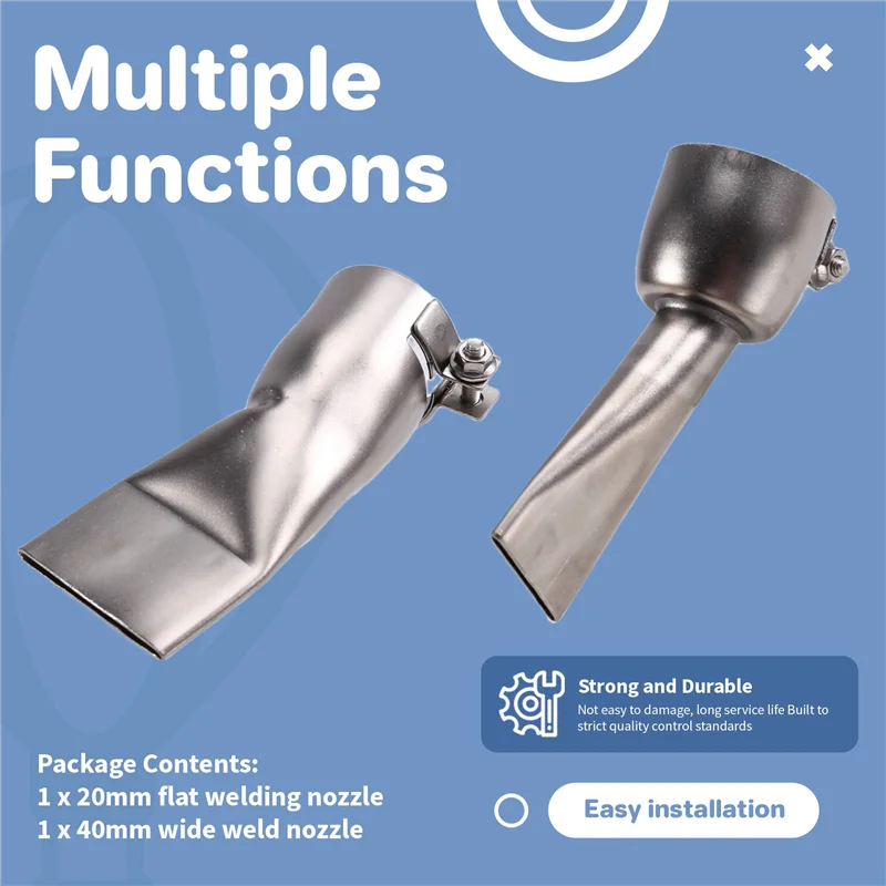 Outils de soudage essentiels: paquet de 2 buses plates, acier inoxydable de 20 mm et 40 mm, pour soudeurs à air chaud-A79G