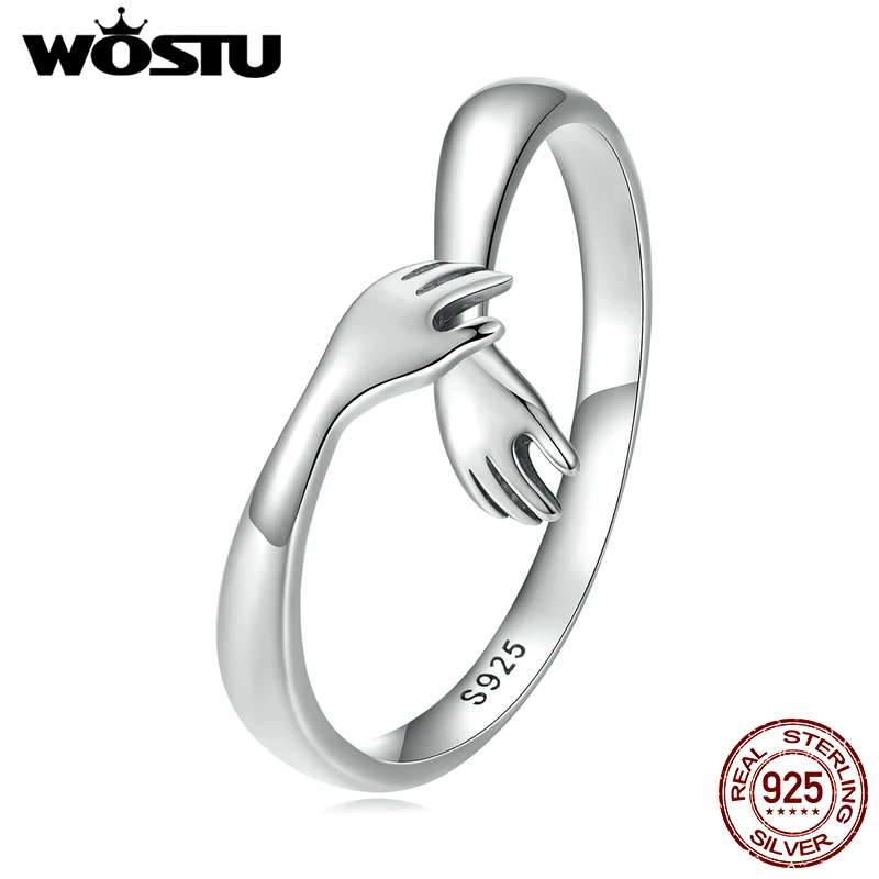 WOSTU Romantic Hand Open Finger Rings For Women 925 Sterling Silver Girl European Simple Adjustable Guardian Ring Jewelry Gift