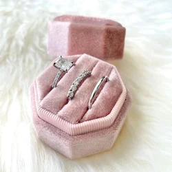 Octagonal Velvet Ring Display Box Three Slots Ring Storage Holder Ring Box With Detachable Lid For Proposal Engagement Wedding