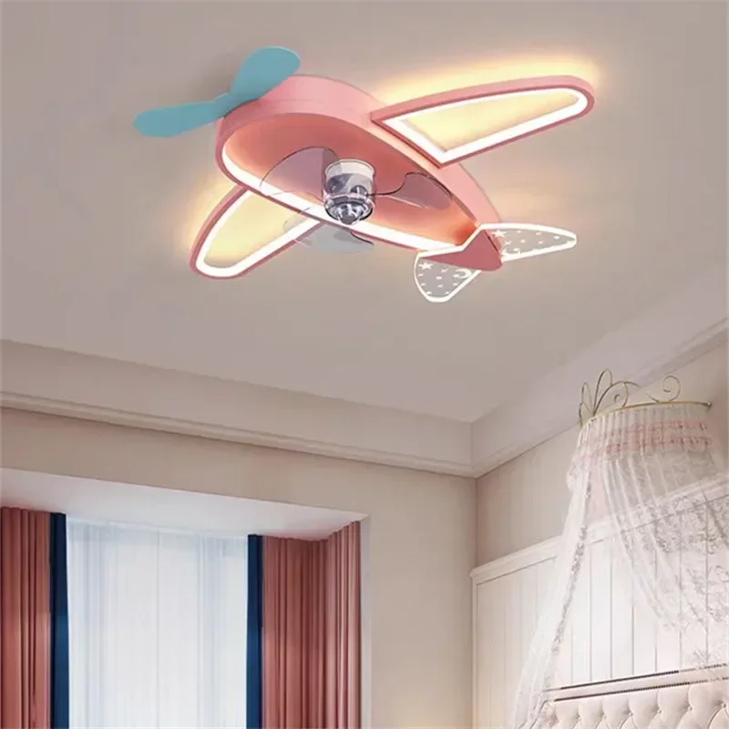 kawaii kids ceiling fan with light Creative LED airplane light for Children Room Remote Control Dimmable eye care Ceiling Fans