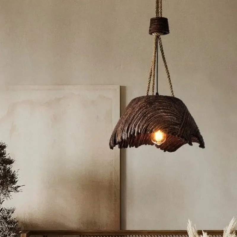 Japanese Wabi Style Hemp Rope Chandelier Silent Wind Design Retro Pendant Light for Zen Tea Room Restaurant Bar Decor Retro