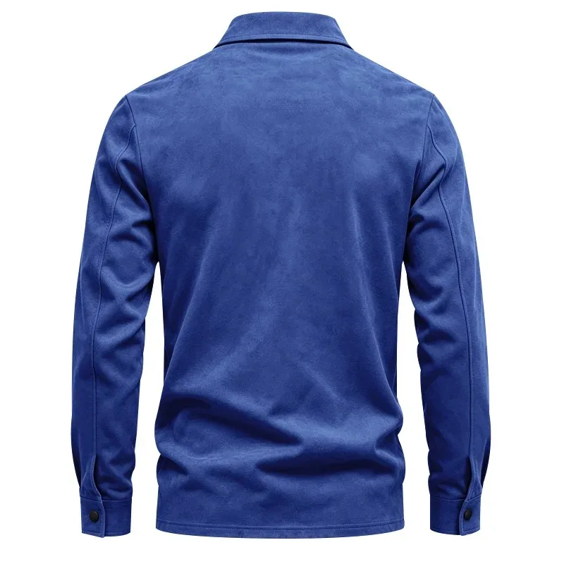 Herren-Freizeitjacke aus Kunstwildleder mit Kragen, langen Ärmeln, Knopfleiste vorne und Brusttaschen, geeignet für Frühling und Herbst. – Detail 26