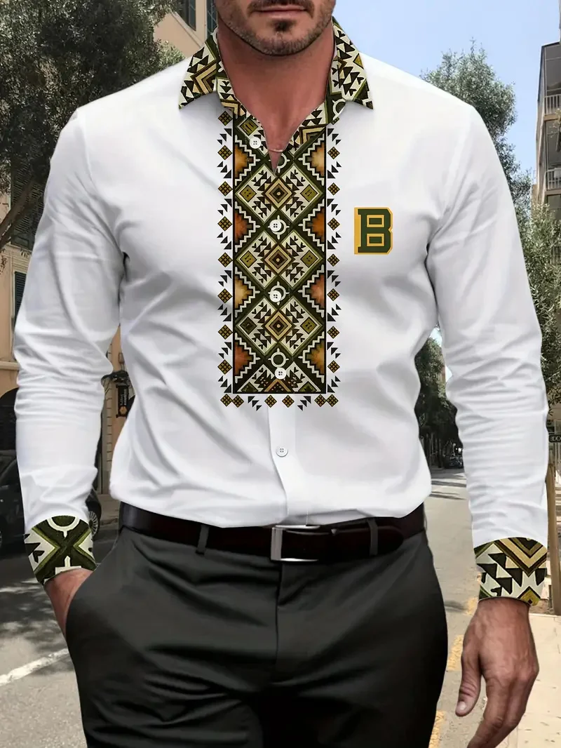 قميص رجالي بأكمام طويلة مطبوع عليه زهور ثلاثية الأبعاد، نمط كاجوال عصري، قميص كاجوال بياقة بأزرار، قميص على طراز الشارع #4