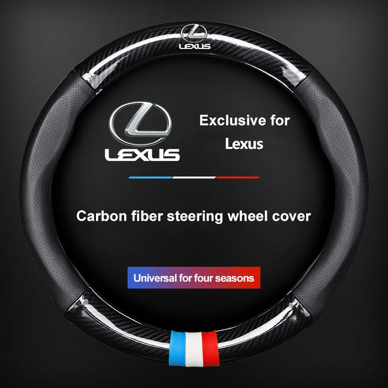 

Car Sticker 1Pcs Leather Carbon Fiber Car Steering Wheel Cover Emblem Accessories For Lexus NX200T ES250 ES300 ES350 RX350 RX400