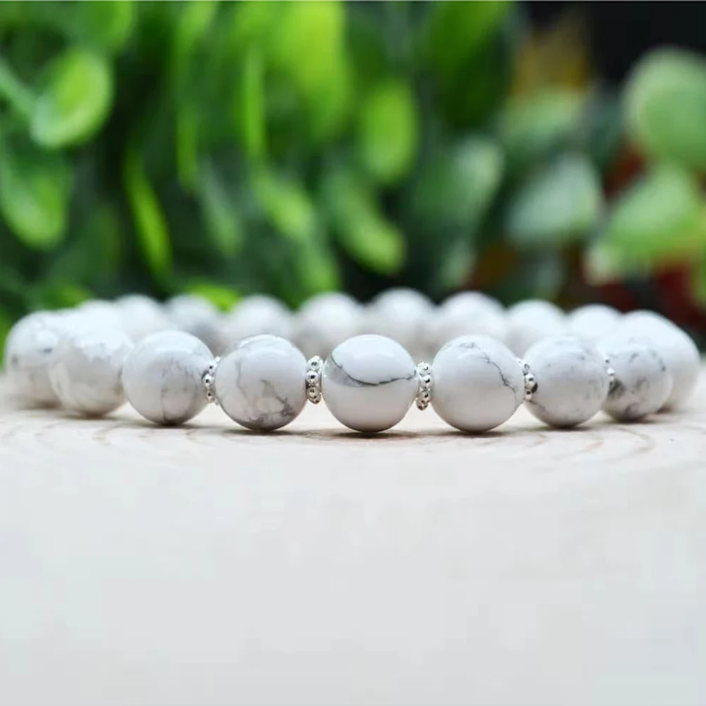 MG1976 8 MM Natural Howlite Bead Bracelet Womens Mens EMF Energy Protection Jewelry