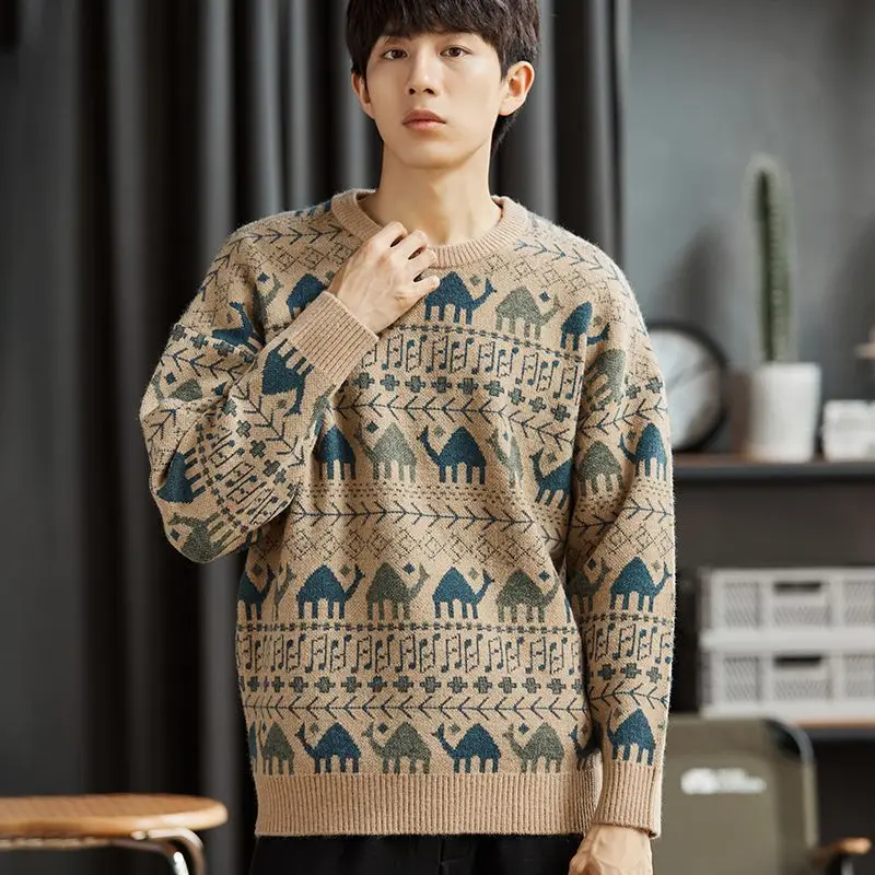 

Свободный мужской вязаный свитер, осень-зима, новый Sle, повседневная верхняя одежда Lazy Faion, длинный свитер из полиэфирного волокна, круглый свитер Ne