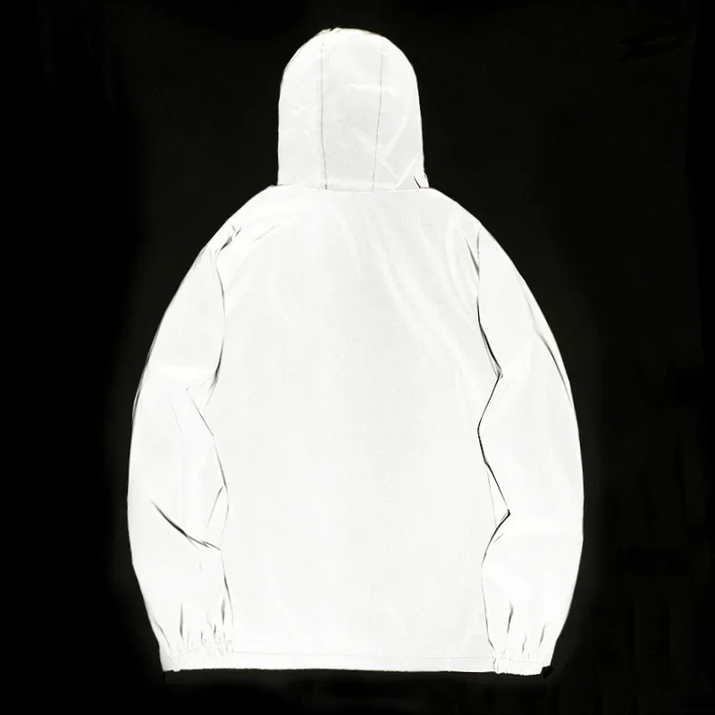Night Reflective Jackets Men's Outerwear Windproof Hooded Outdoor Cycling Jogging Coats Streetwear Hip Hop Dance Clothing