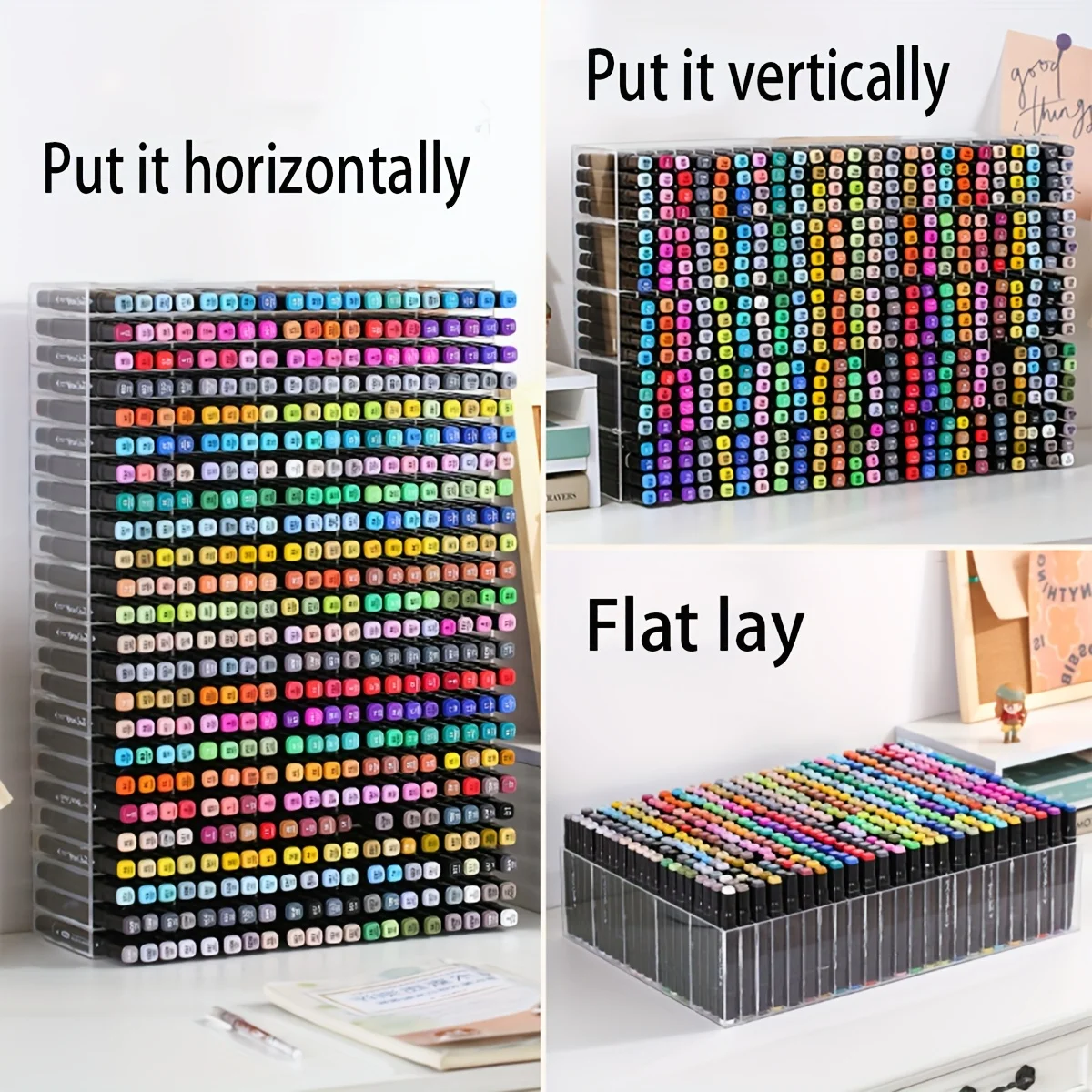 قطعة واحدة من صندوق تخزين أقلام التحديد الأكريليك القابل للتكديس - منظم القلم والقلم الرصاص الملون، حل تخزين سطح المكتب للعلامات، قطعة واحدة شفافة #2