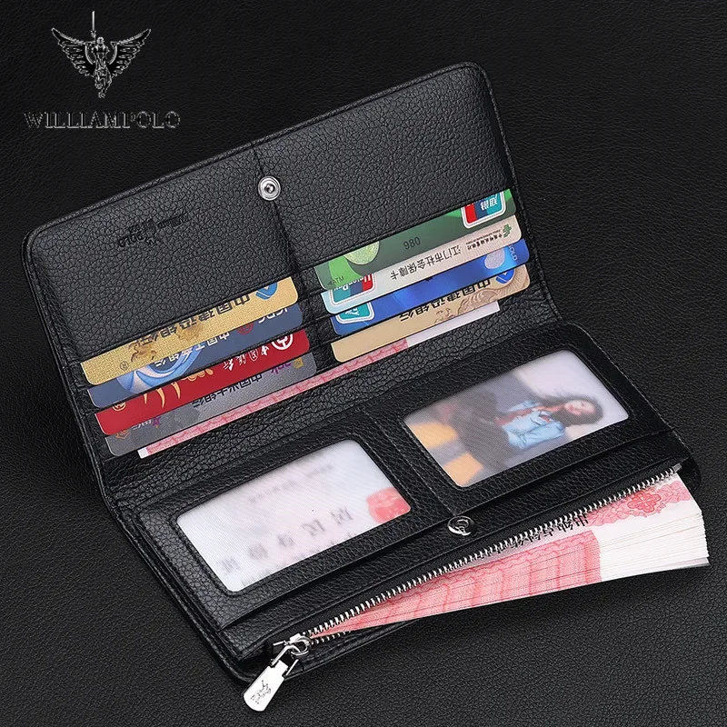 WILLLIAMPOL New Fashion Men Long Wallet genuine leather purse handbags for male luxury brand zipper men clutches wallet PL195191