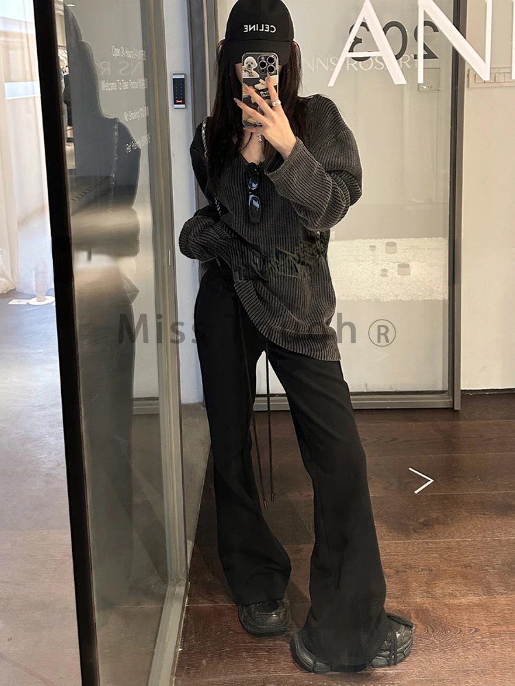 Autumn Casual Wide Leg Pants Women Button Korean Style Designer Straight Sweatpants Female High Waist Y2K Elegant Trousers 2023