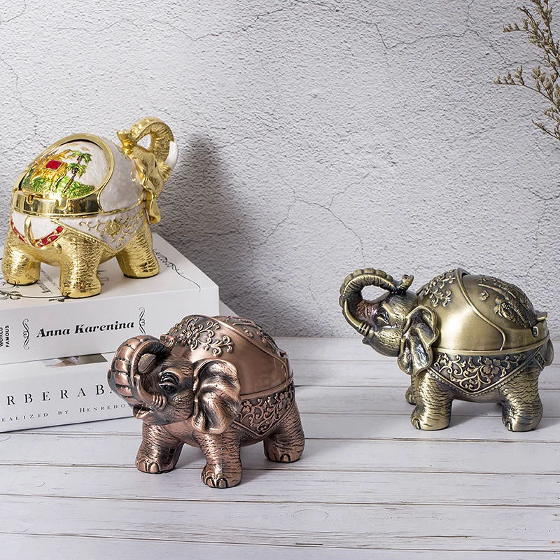 

15X10X11CM Retro Metal Elephant Ashtray Personality Creative Trend Decoration Home Living Room Ashtray Office Decoration