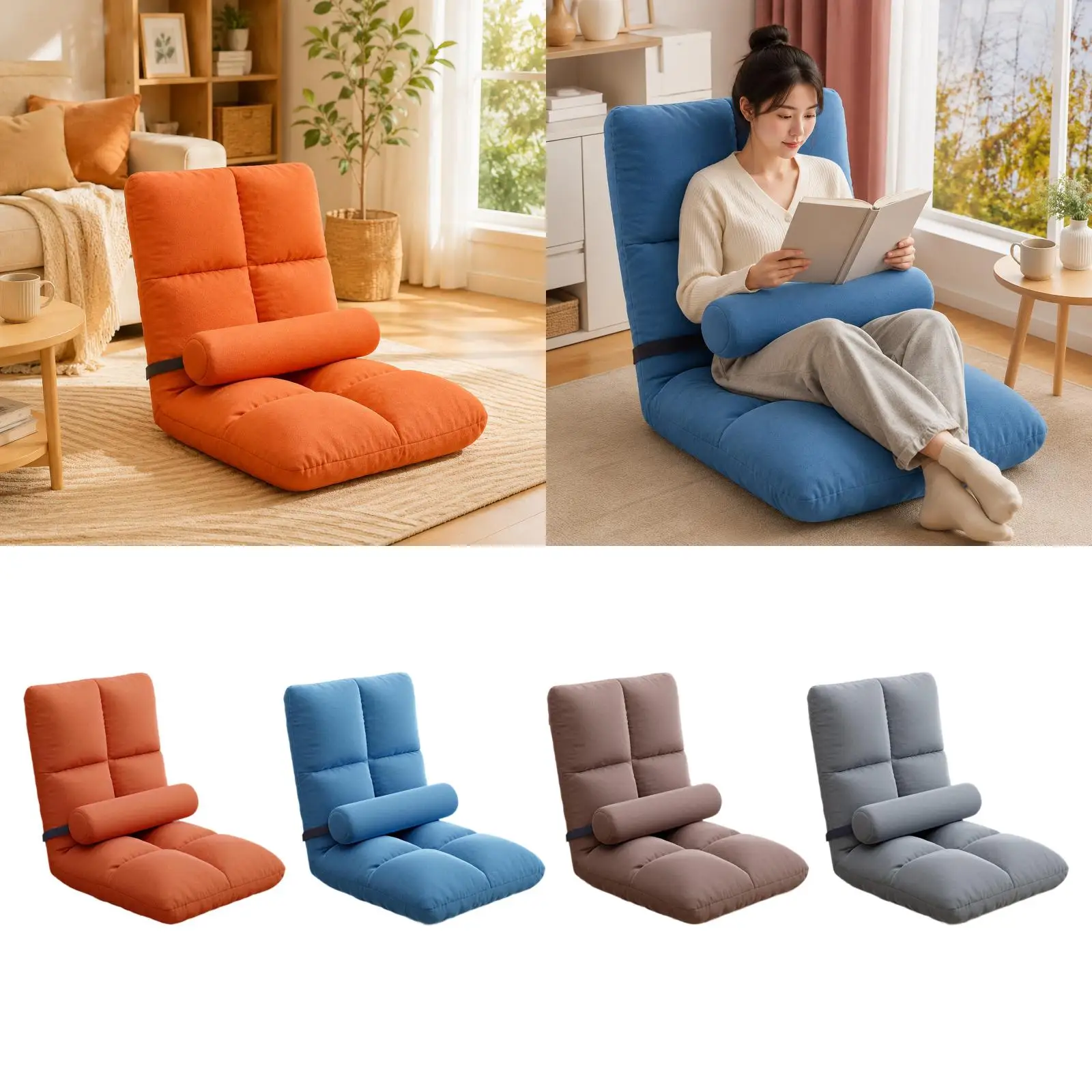 Floor Gaming Chair with Five Position Adjustable Back Flannel Seat Folding Sofa Bed for Living Room Tatami
