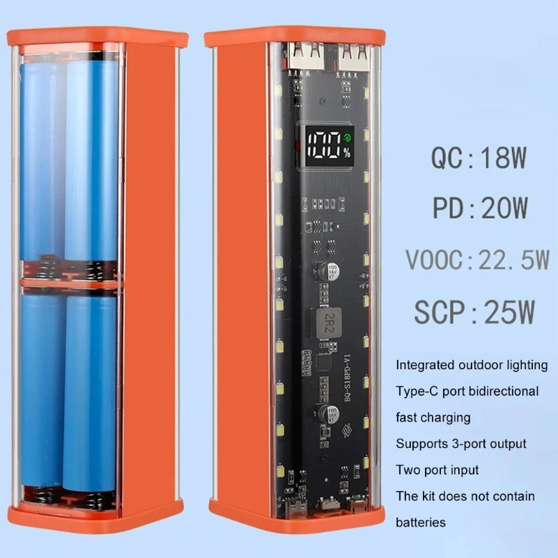 18650 Power Bank Case USB C Micro USB Port Power Bank Case For DIY Power Bank Shell Transparent Battery Case Fast Charging Case view 2