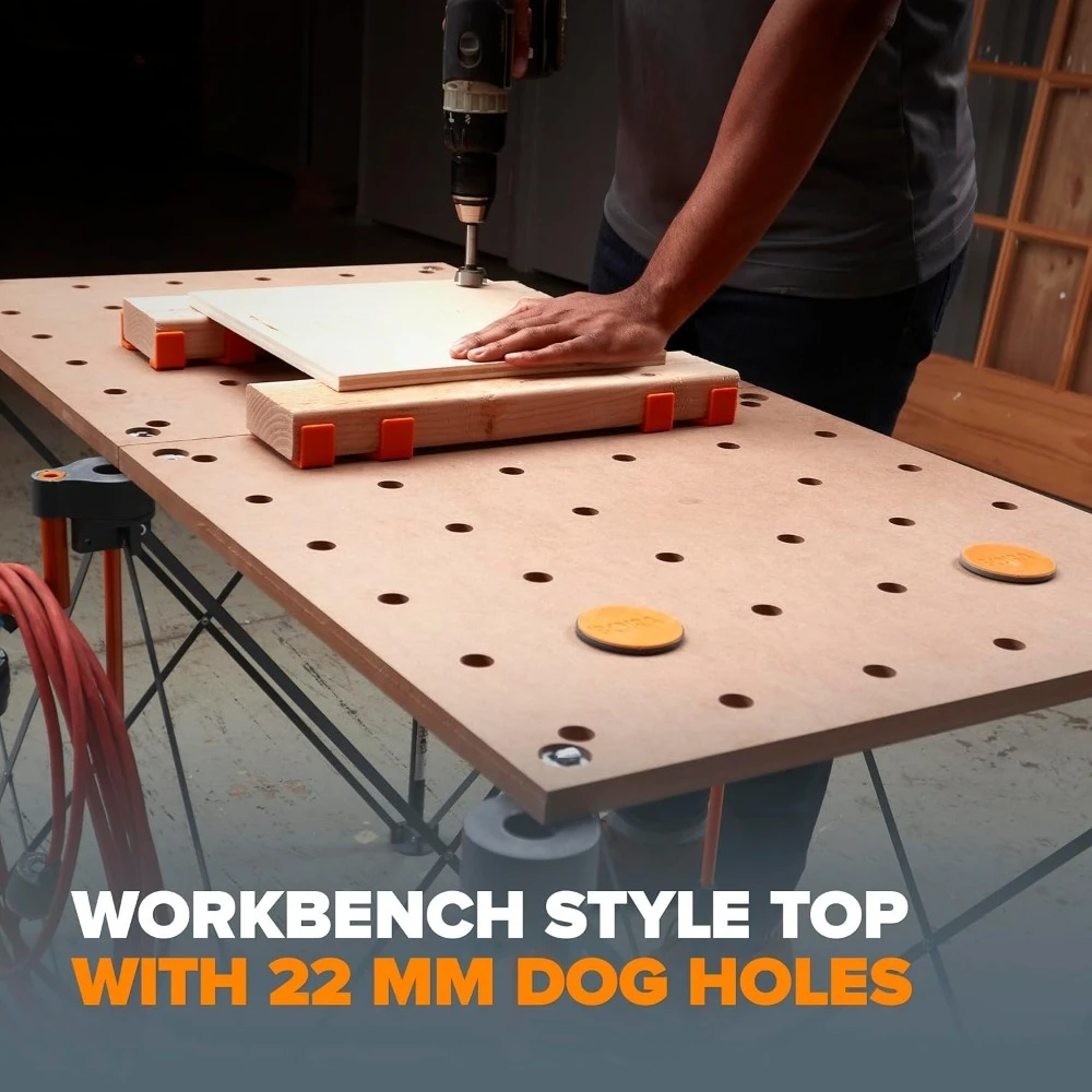 

Рабочая поверхность Centipede Workbench 24x48 с деревянной столешницей 20 мм, отверстиями для цанговых зажимов и 6 быстрозажимными ручками, портативный верстак для пилы
