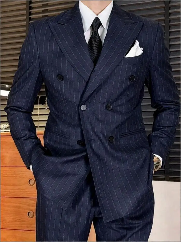 Business Casual Male Long Sleeves Comfortable Blazer Jackets Men Solid Color Striped Single-Breasted Fashion Suit Outerwear