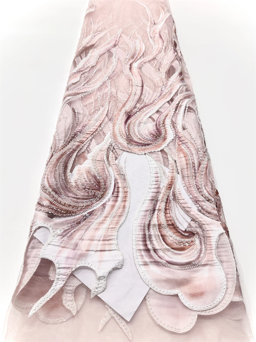 Hot Sale African Sequins Beaded Lace Fabrics High Quality Embroidery French Nigerian Lace Fabric For Wedding Sewing Material