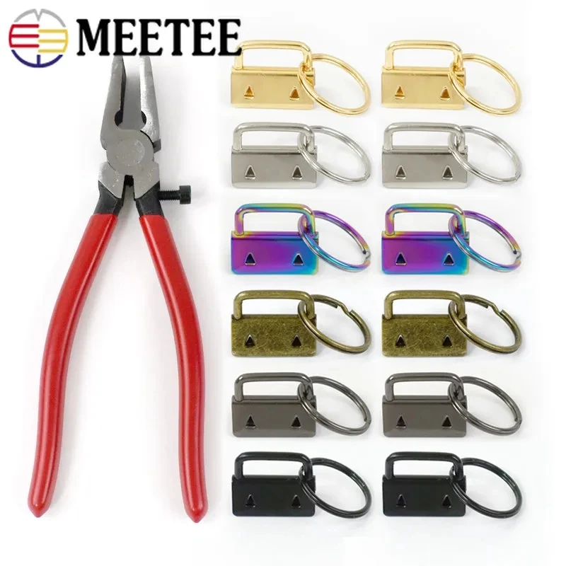 Meetee 25mm Metal Tail Clip Buckles Belt Webbing Key Fob Ring Strap End Clips Clasp with Pliers Tools for DIY Keychain AccessorY