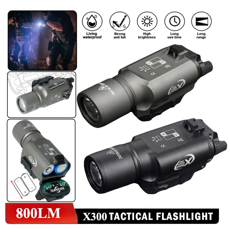 

800LM Тактический X300 X300U Подвесной светодиодный стробоскопический фонарик Открытый охотничий скаут-пистолет Подходит для рельса 20 мм для Glock G17 19