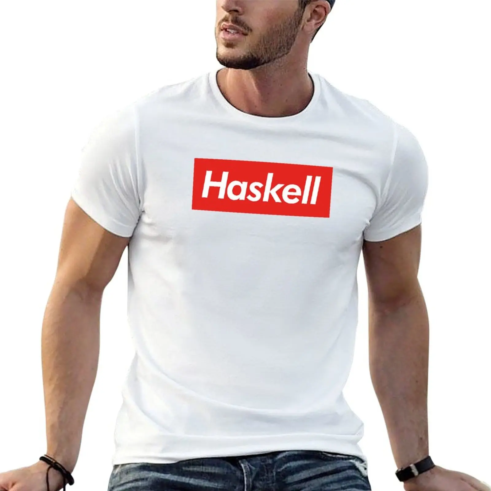 Haskell Block Logo T-shirt customizeds Aesthetic clothing boys animal print sublime black t-shirts for men