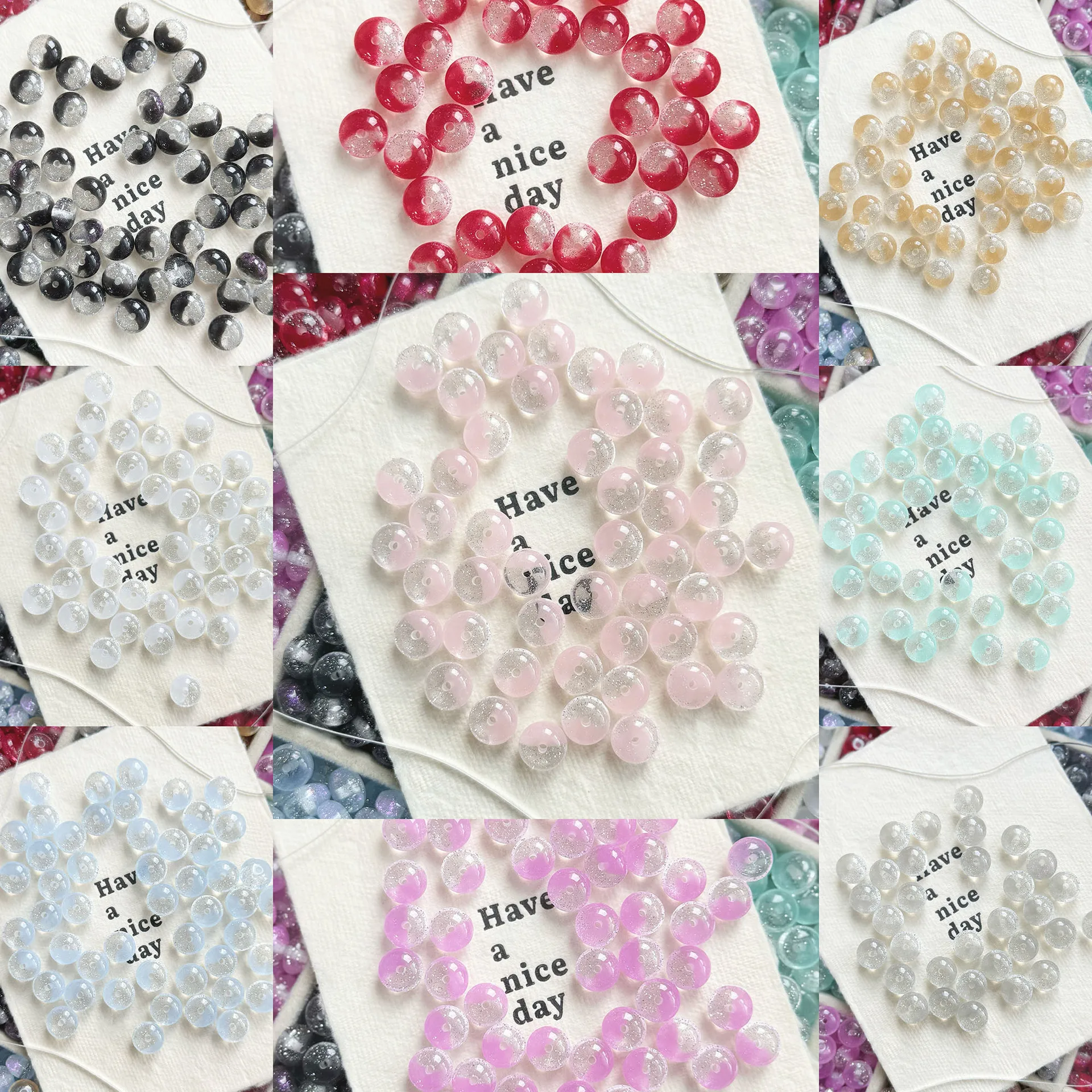

100Pcs 10mm Powdered Half-color Flat Wheel Beads Resin Handmade DIY Jewelry Bracelet Mobile Phone Chain Clothing Material