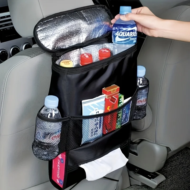 

Car Seat Cooler Bag With Ice Compartment Insulated Hanging Storage Multi Pocket For SUV Camping Road Trips Adjustable Straps