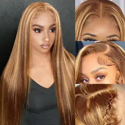 Mel Loira Lace Frontal Perucas, Destaque, Ombre, Peruca Dianteira Do Laço, HD Transparente, Cabelo Humano, Pré Arrastado, Em Linha Reta, 13x4