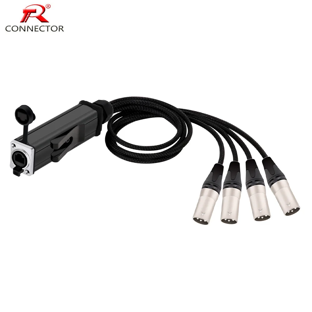 RJ45 CAT5 with Shielding to 4 Channel 3Pins XLR Male/Female IP65 Connector Network Audio Cable Adapter Signal Extender